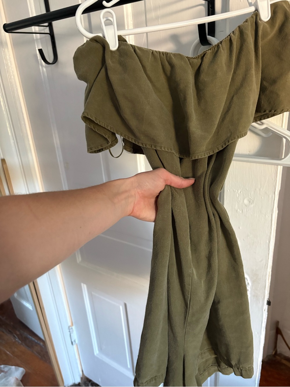 Zara Olive Off-Shoulder Jumpsuit